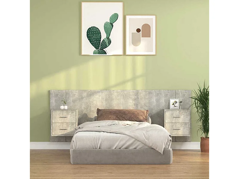 Tête de lit avec armoires Gris béton Bois d'ingénierie