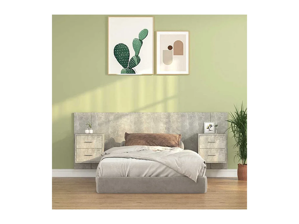 Tête de lit avec armoires Gris béton Bois d'ingénierie