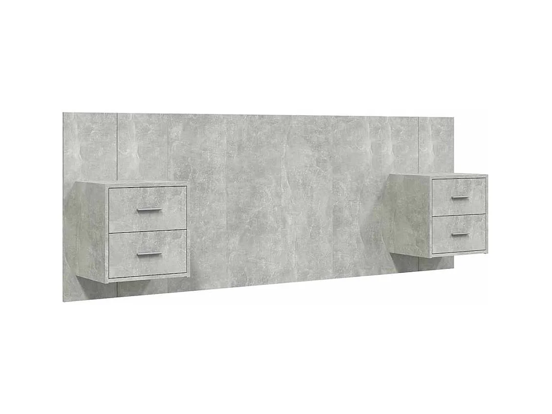 Tête de lit avec armoires Gris béton Bois d'ingénierie