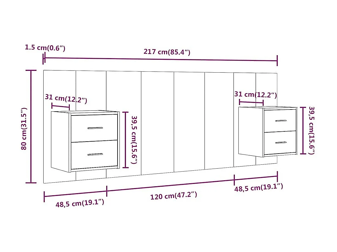 Tête de lit avec armoires Gris béton Bois d'ingénierie
