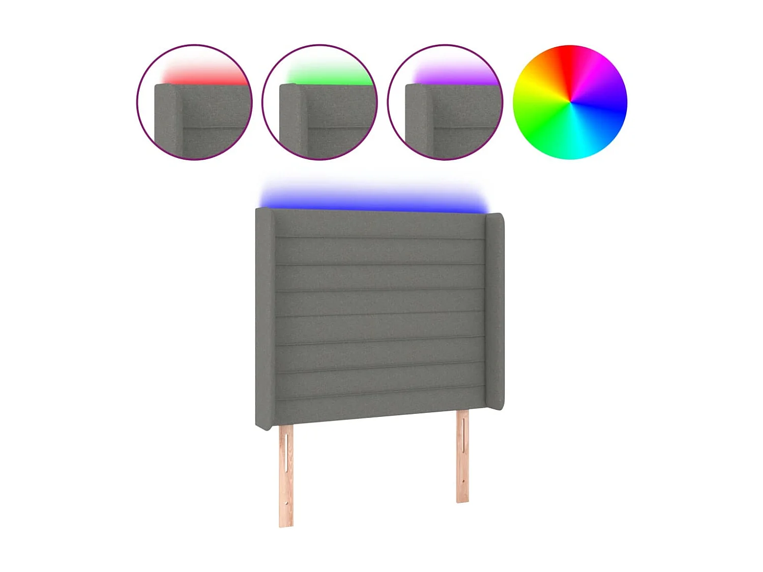 Testiera LED Grigio scuro 93x16x118/128 cm Tessuto