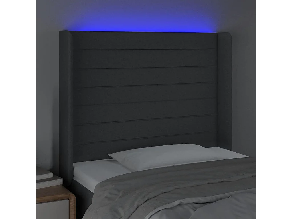 Testiera LED Grigio scuro 93x16x118/128 cm Tessuto