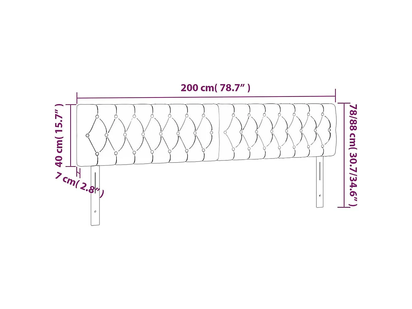 Tête de lit à LED Gris foncé 200x7x78/88 cm Tissu