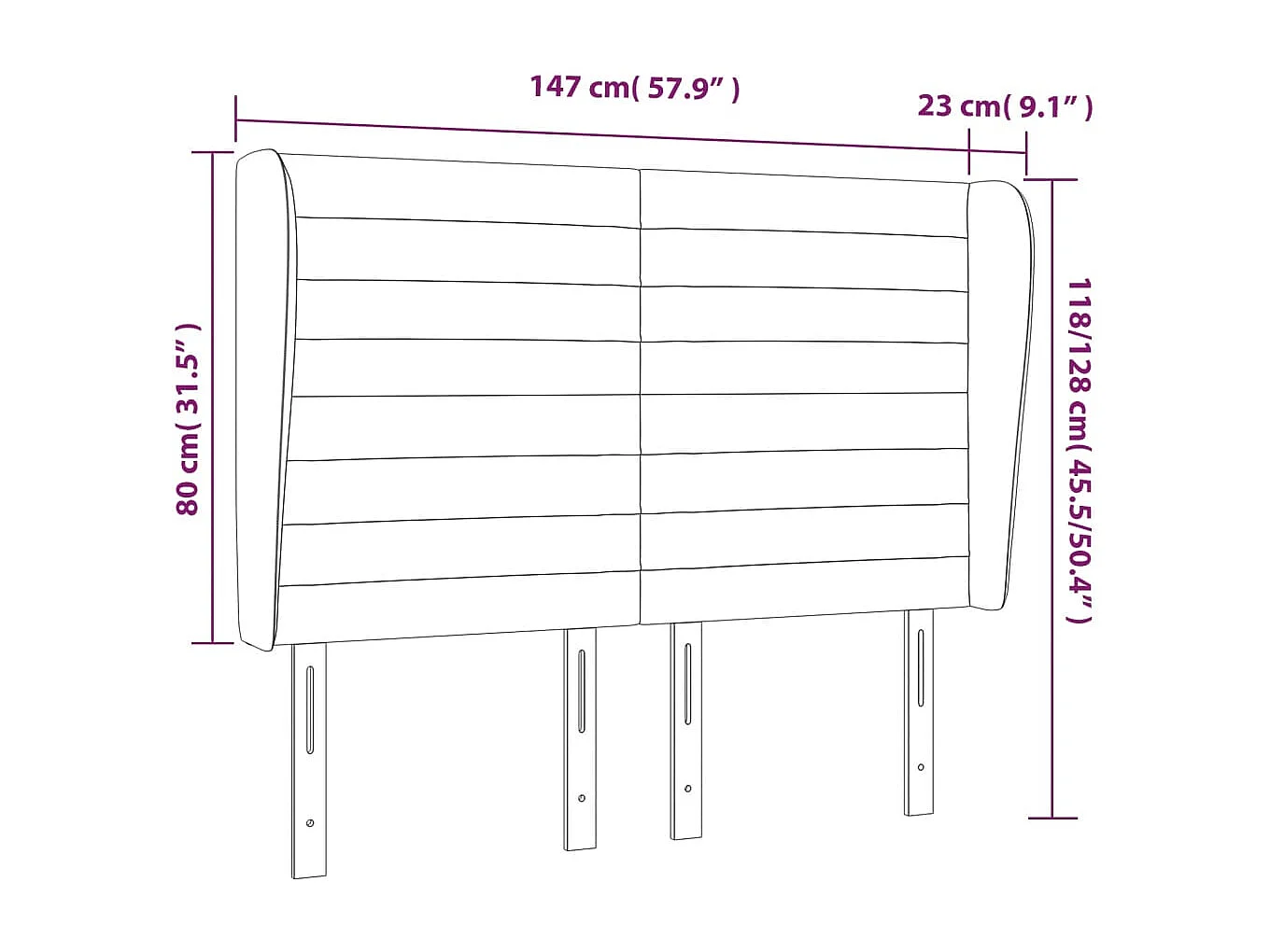 Tête de lit avec oreilles Noir 147x23x118/128 cm Tissu
