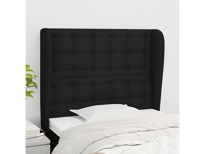Tête de lit avec oreilles Noir 93x23x118/128 cm Tissu
