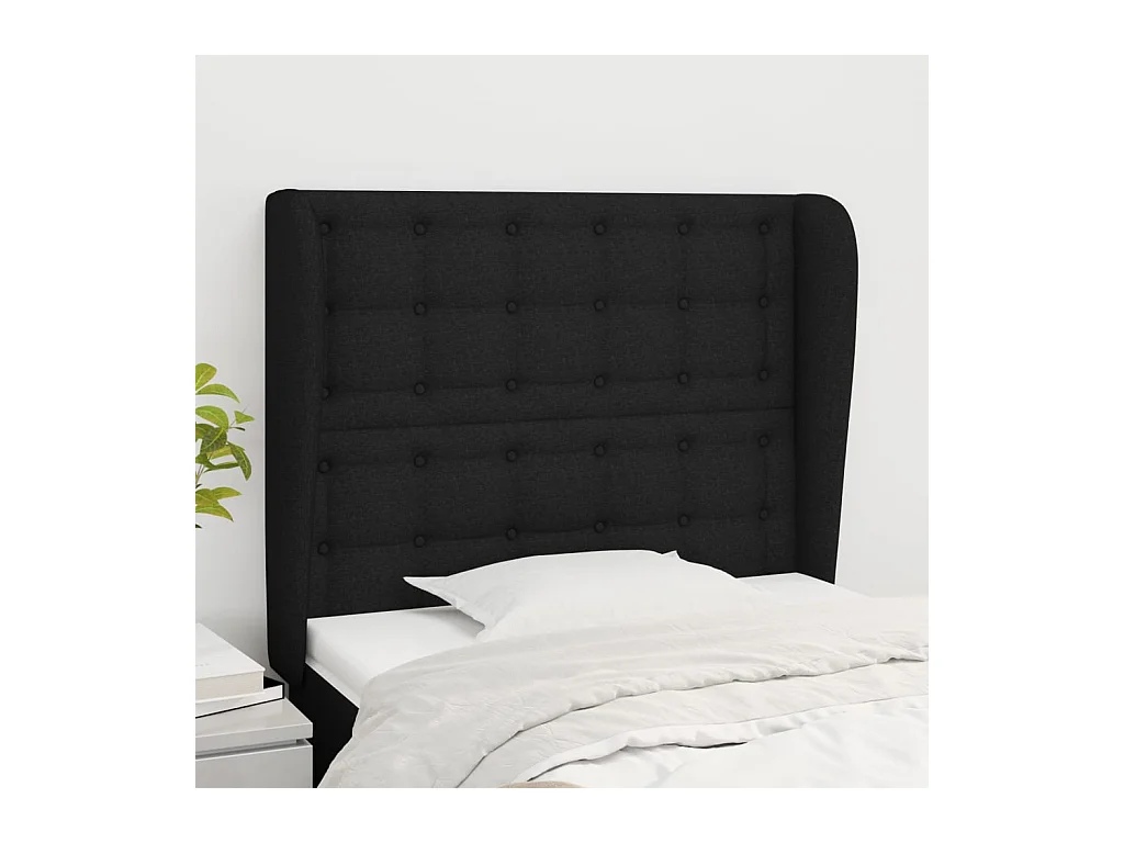 Tête de lit avec oreilles Noir 93x23x118/128 cm Tissu