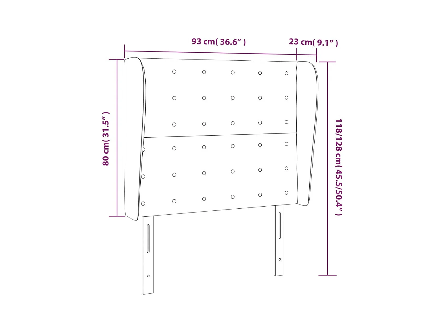 Tête de lit avec oreilles Noir 93x23x118/128 cm Tissu