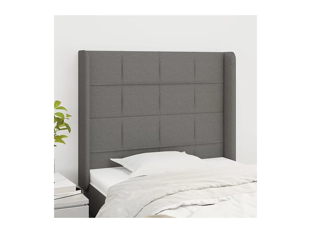 Tête de lit avec oreilles Gris foncé 83x16x118/128 cm Tissu