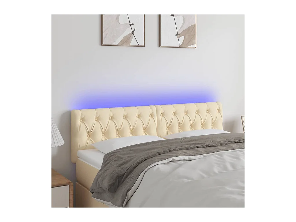 LED Hoofdbord Crème 144x7x78/88 cm Stof