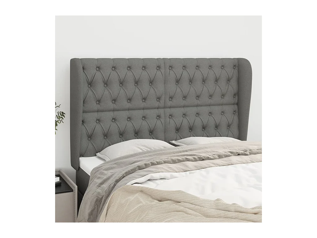 Tête de lit avec oreilles Gris foncé 147x23x118/128 cm Tissu