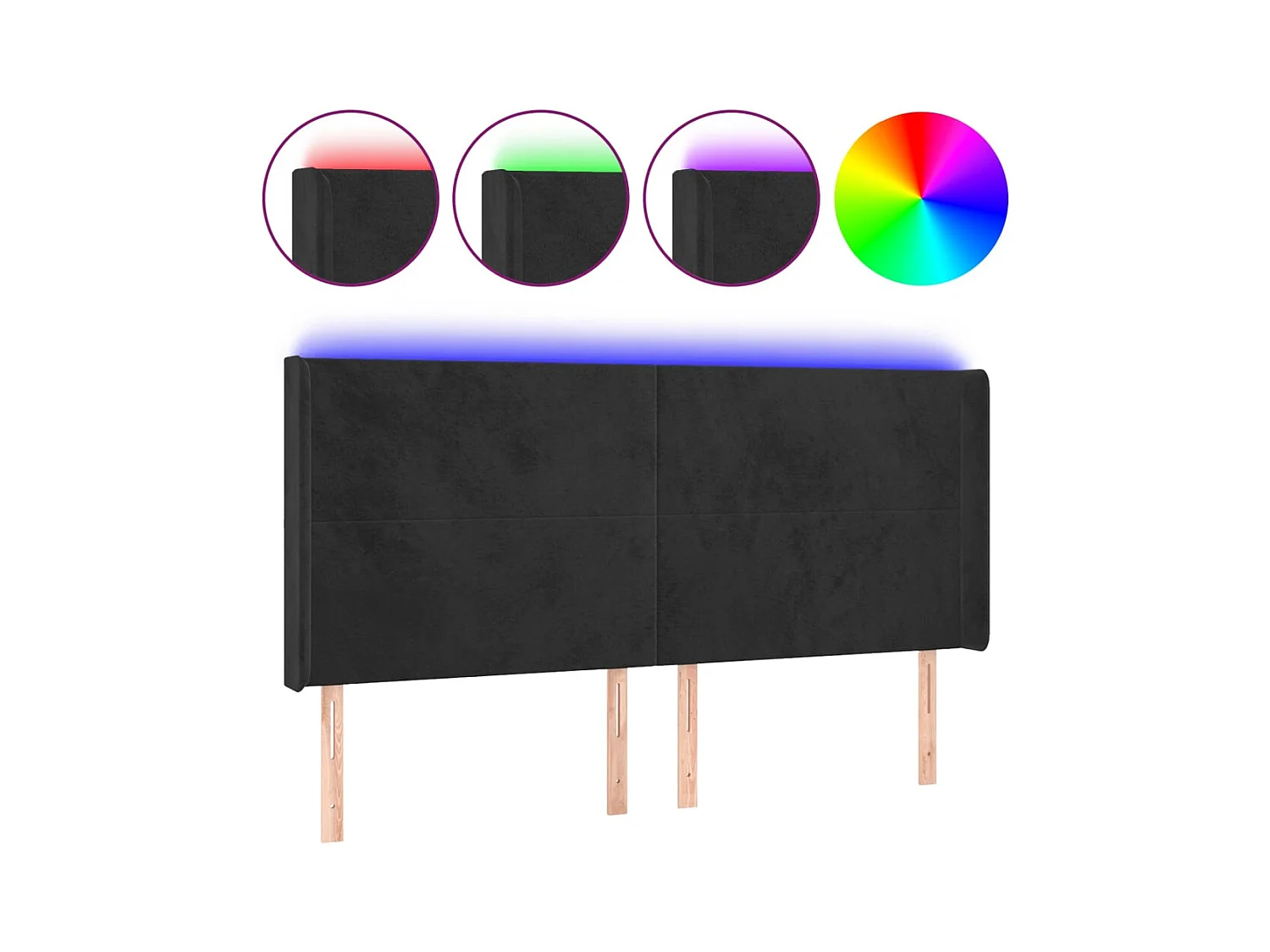 Tête de lit à LED Noir 163x16x118/128 cm Velours