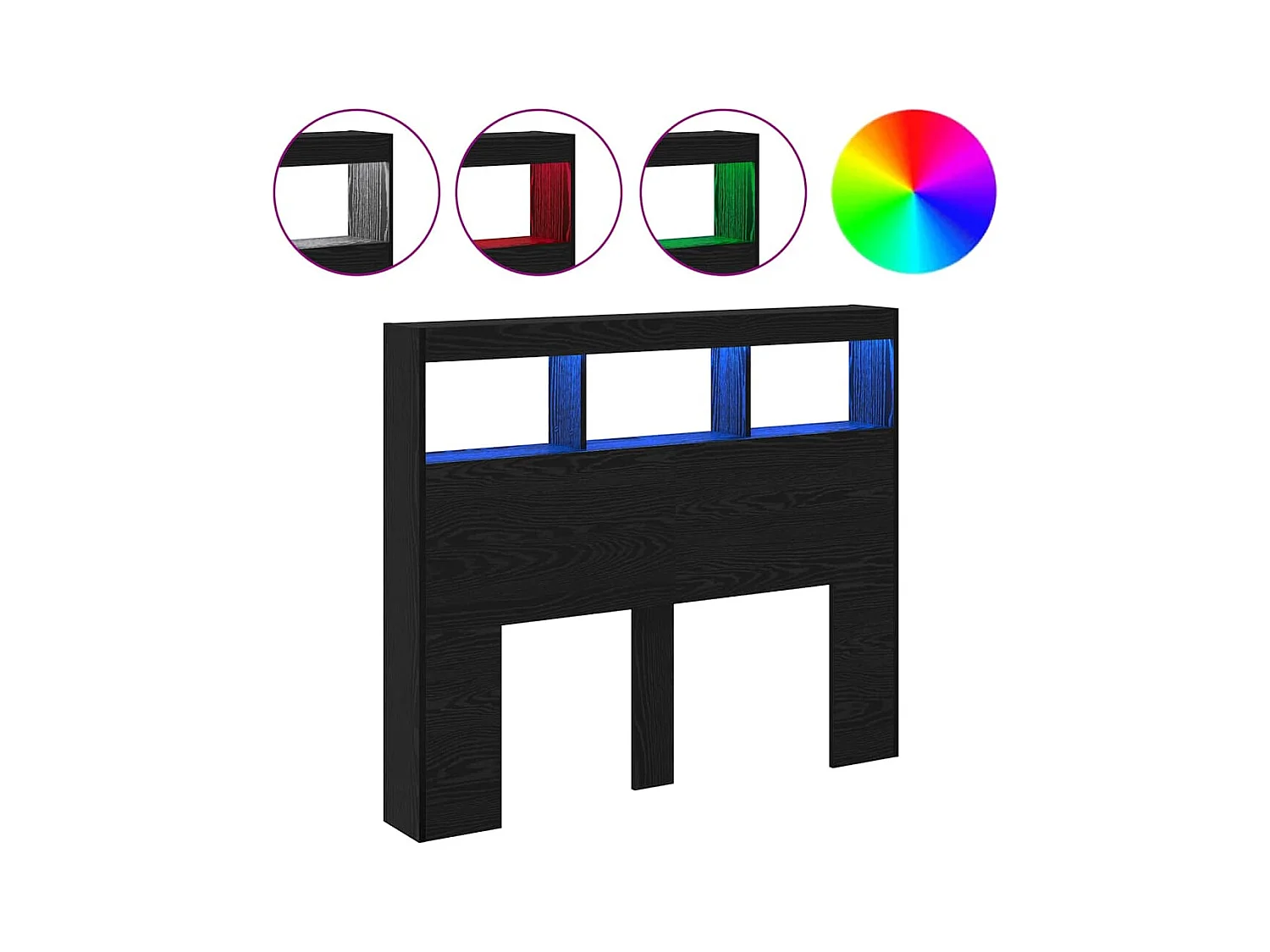 Cabecero Mueble con LED Roble Negro 122 x 17 x 102 cm