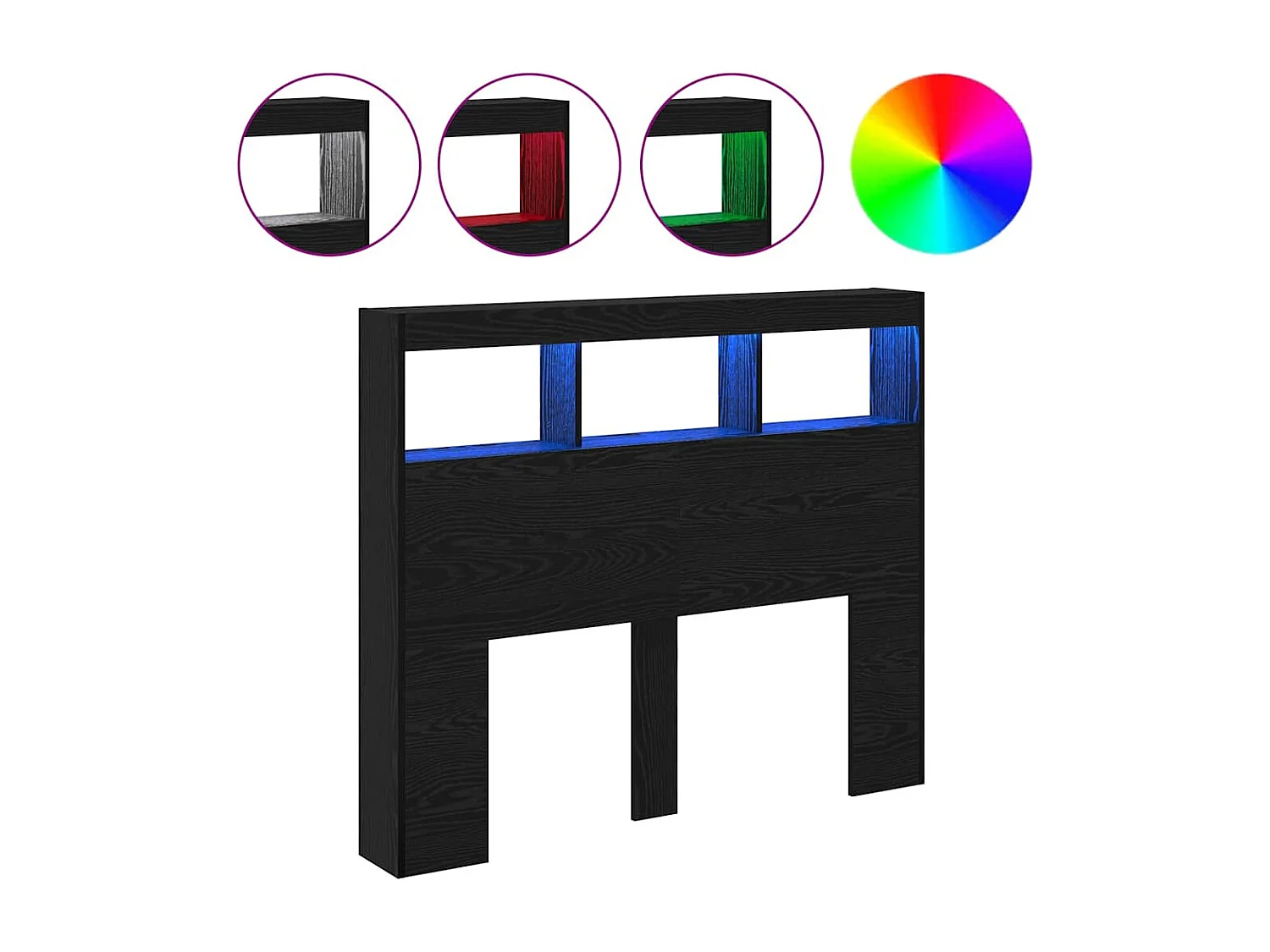 Cabinet de Tête de Lit avec LED Chêne noir 122 x 17 x 102 cm