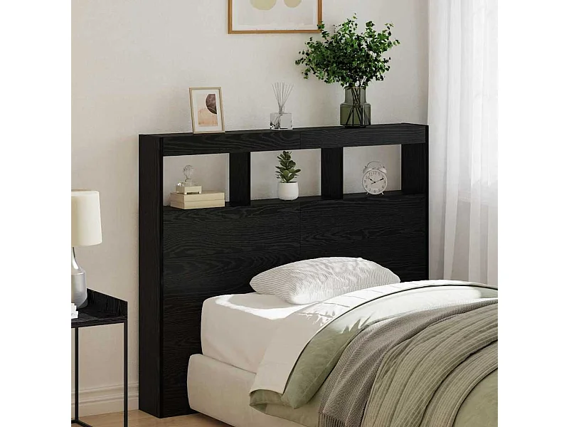 Cabinet de Tête de Lit avec LED Chêne noir 122 x 17 x 102 cm