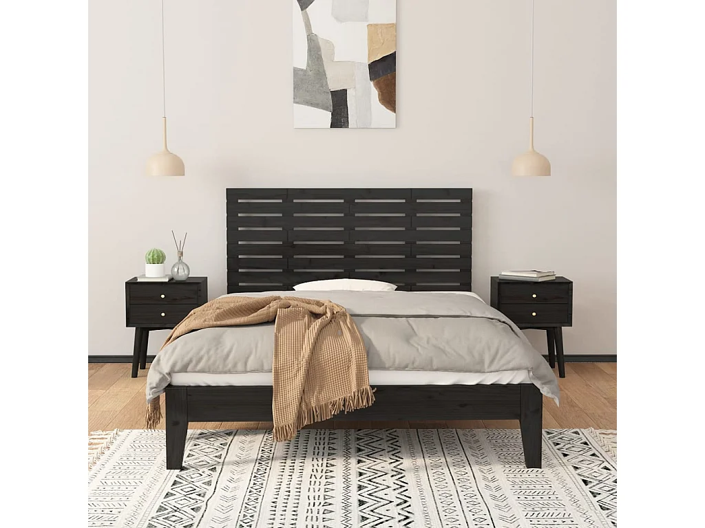 Tête de lit murale Noir 126x3x63 cm Bois massif de pin