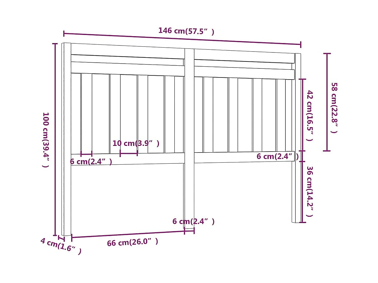 Zwart hoofdbord 146x4x100 cm Massief grenenhout