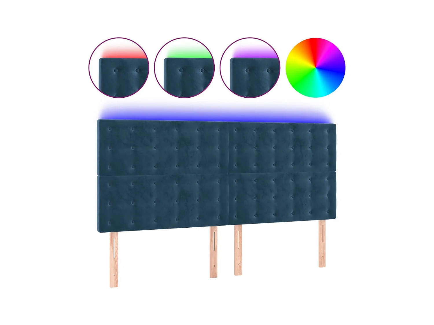 LED Hoofdbord Donkerblauw 200x5x118/128 cm Fluweel