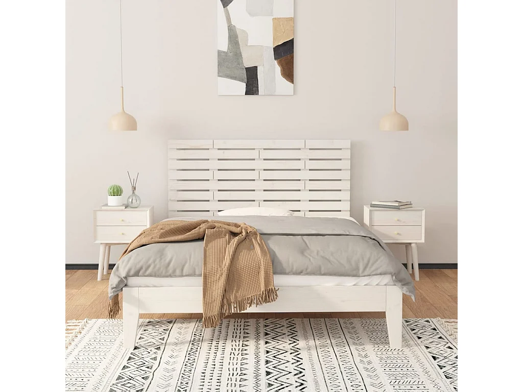 Wandhoofdbord Wit 126x3x63 cm Massief grenenhout