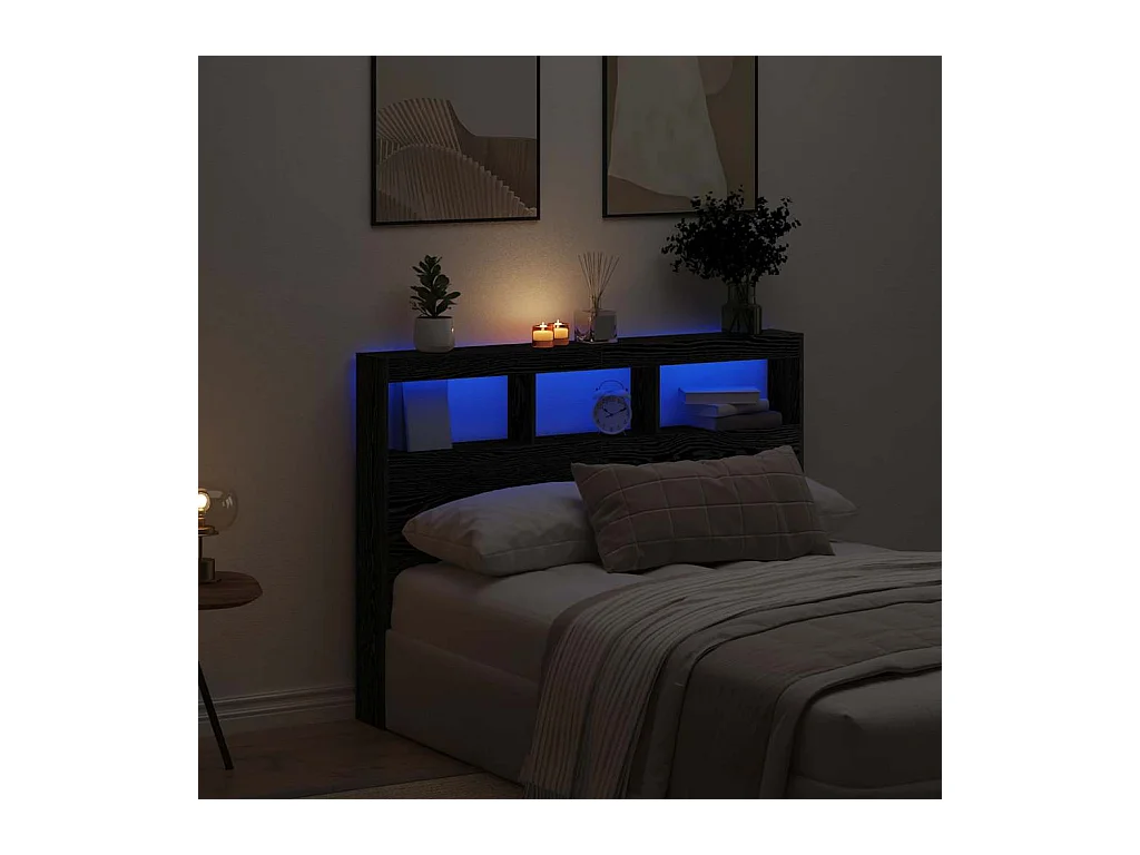 Armoire tête de lit avec LED chêne noir 140x17x102 cm