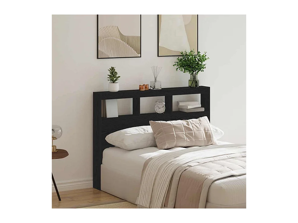 Armoire tête de lit avec LED chêne noir 140x17x102 cm