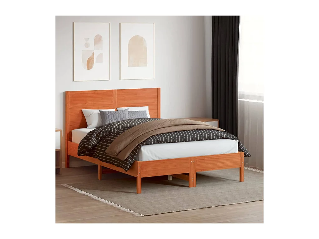 Cabecero encerado marrón 135 cm madera maciza de pino