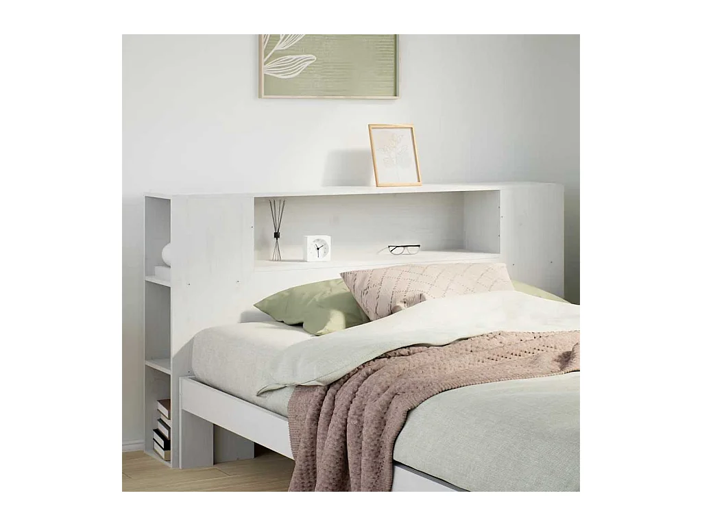 Cabecero blanco con almacenaje 140 cm madera maciza de pino