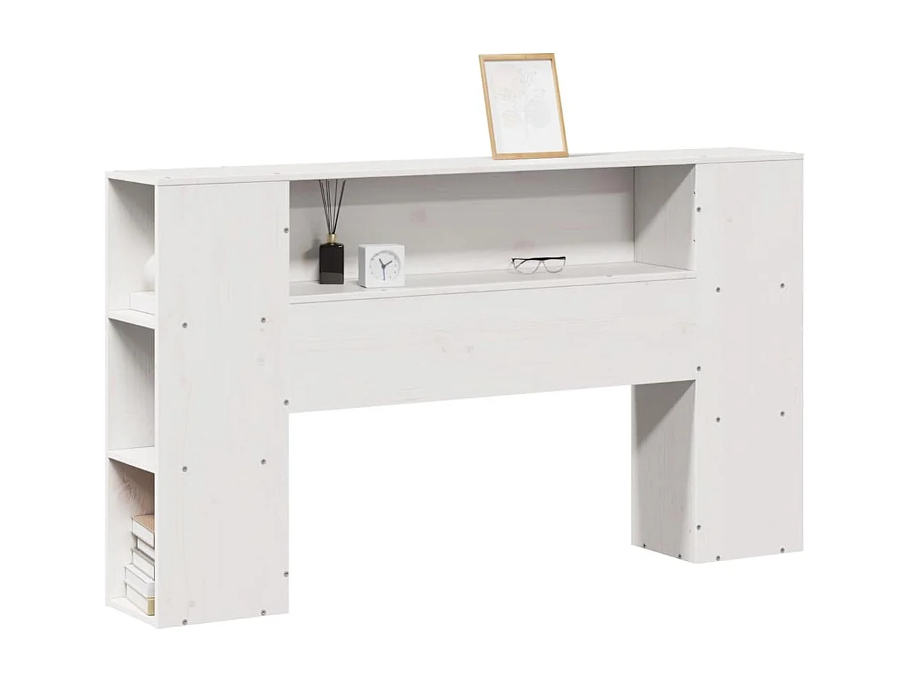 Testiera bianca con contenitore 140 cm in legno massello di pino