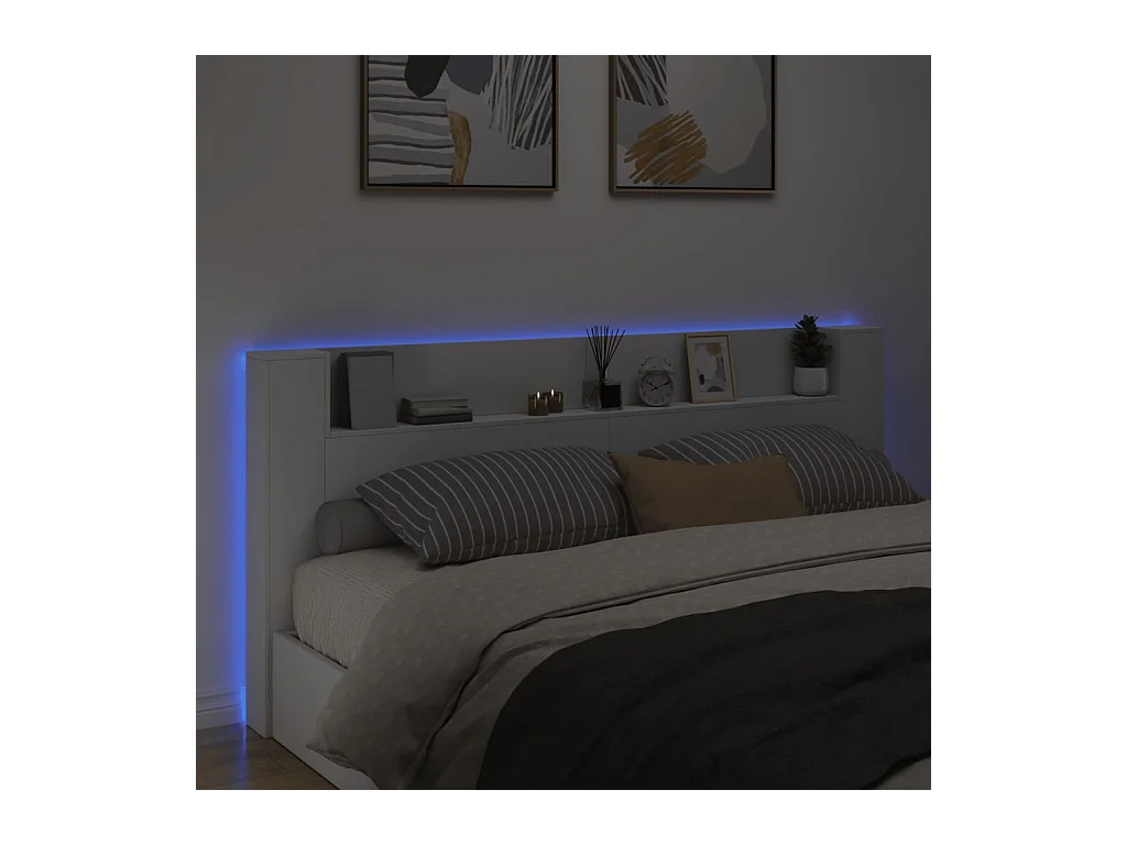 Kopfteilschrank mit weißer LED 220x16,5x103,5 cm