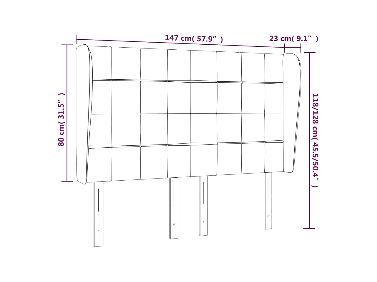 Kopfteil mit Flügeln Hellgrau 147x23x118/128 cm Stoff