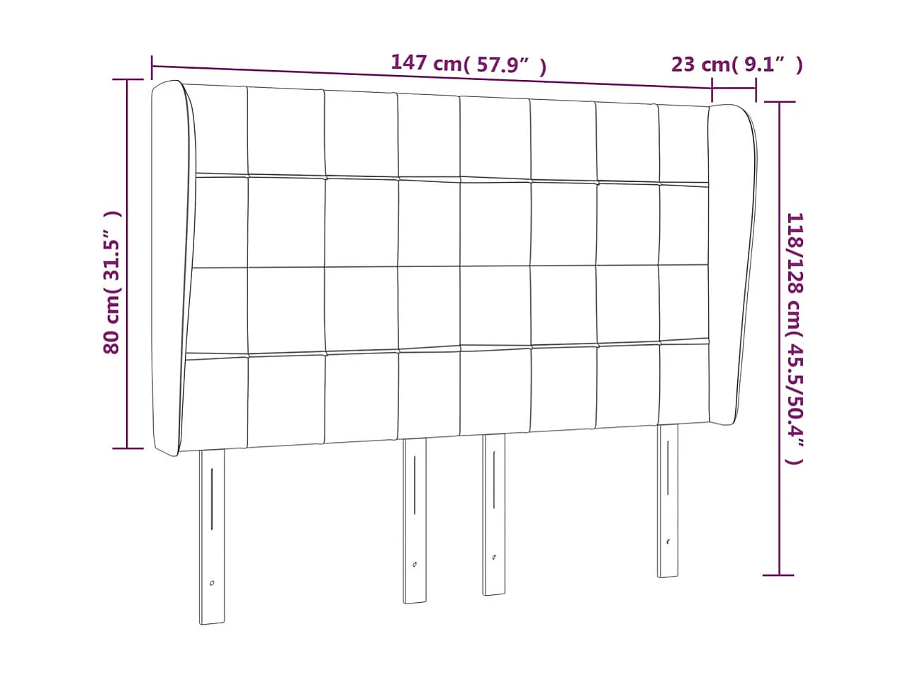 Testiera con ali Grigio chiaro 147x23x118/128 cm Tessuto
