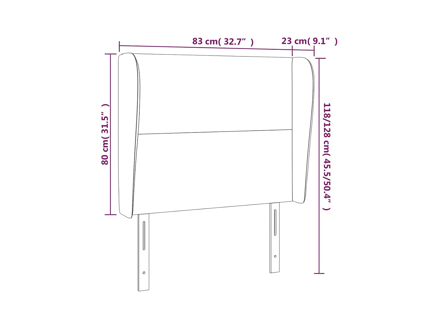 Hoofdbord met vleugels Zwart 83x23x118/128 cm Stof