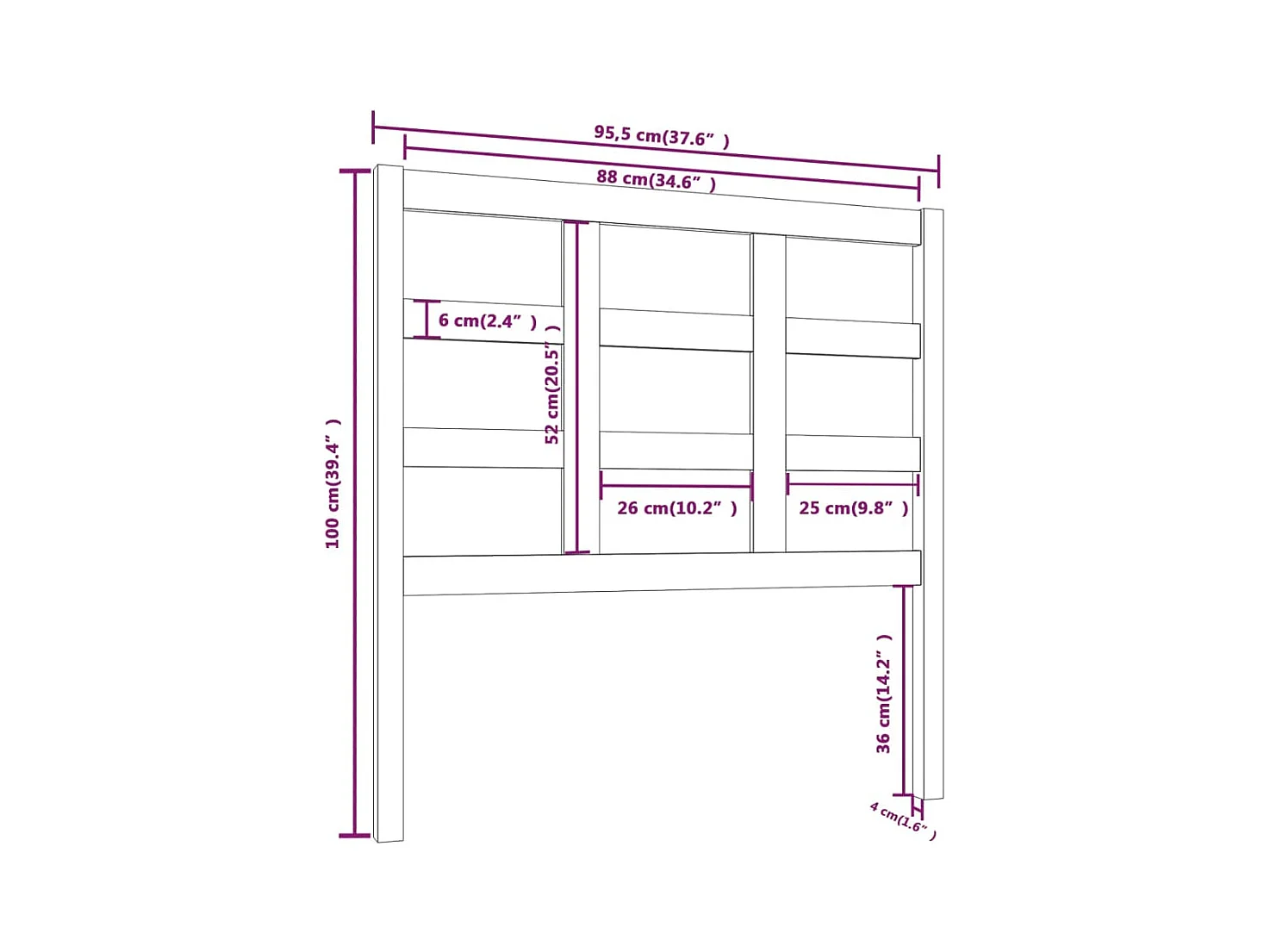 Graues Kopfteil 95,5 x 4 x 100 cm Massivholz Kiefer