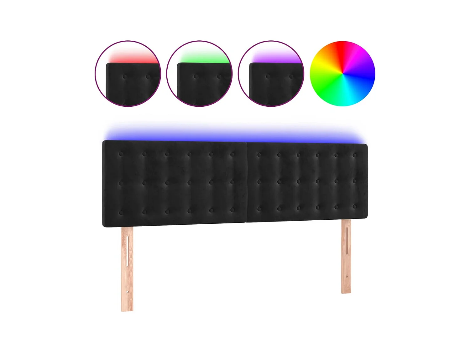 Testiera LED nera 144x5x78/88 cm Velluto