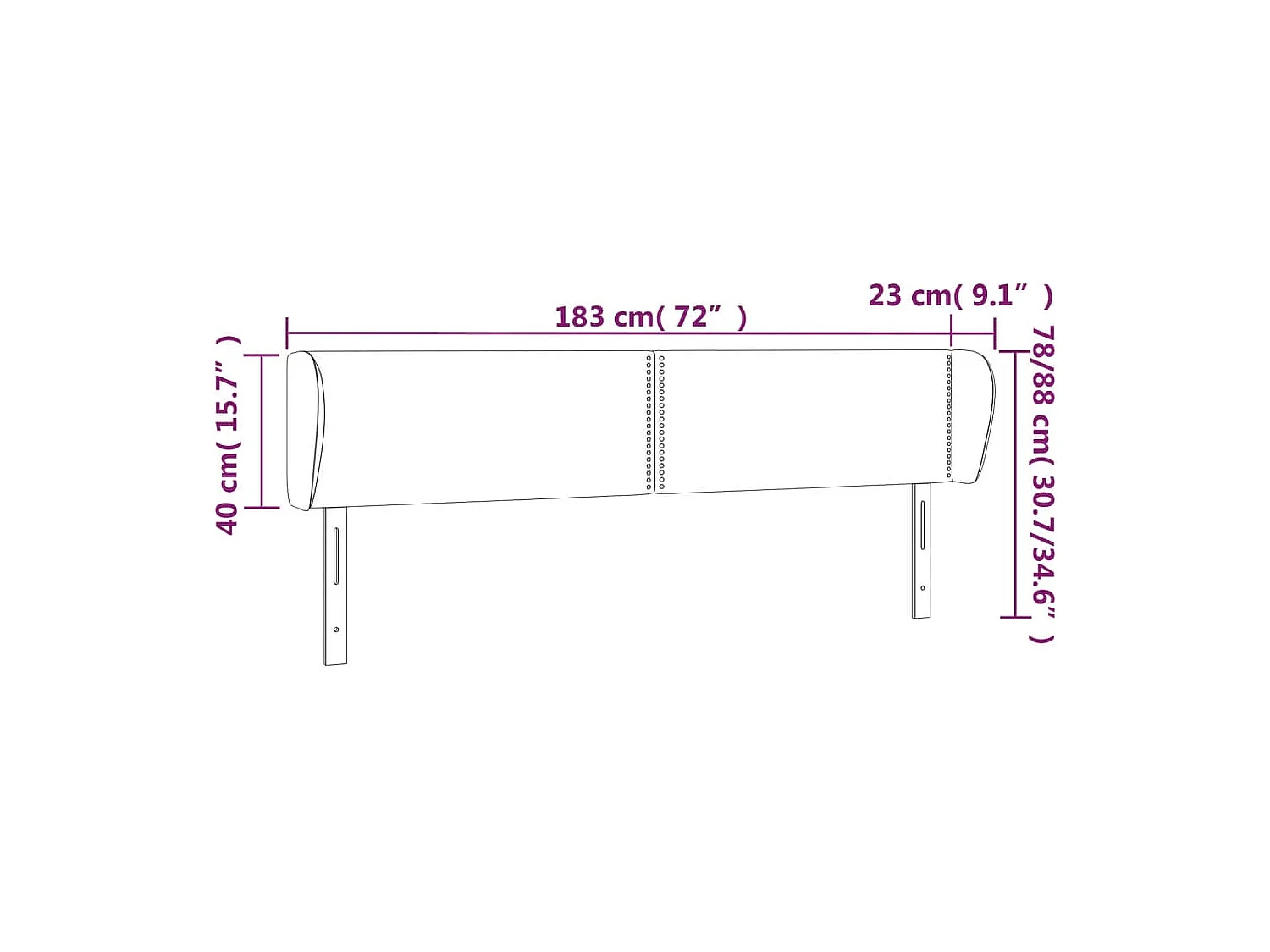 Tête de lit avec oreilles Gris foncé 183x23x78/88 cm Velours