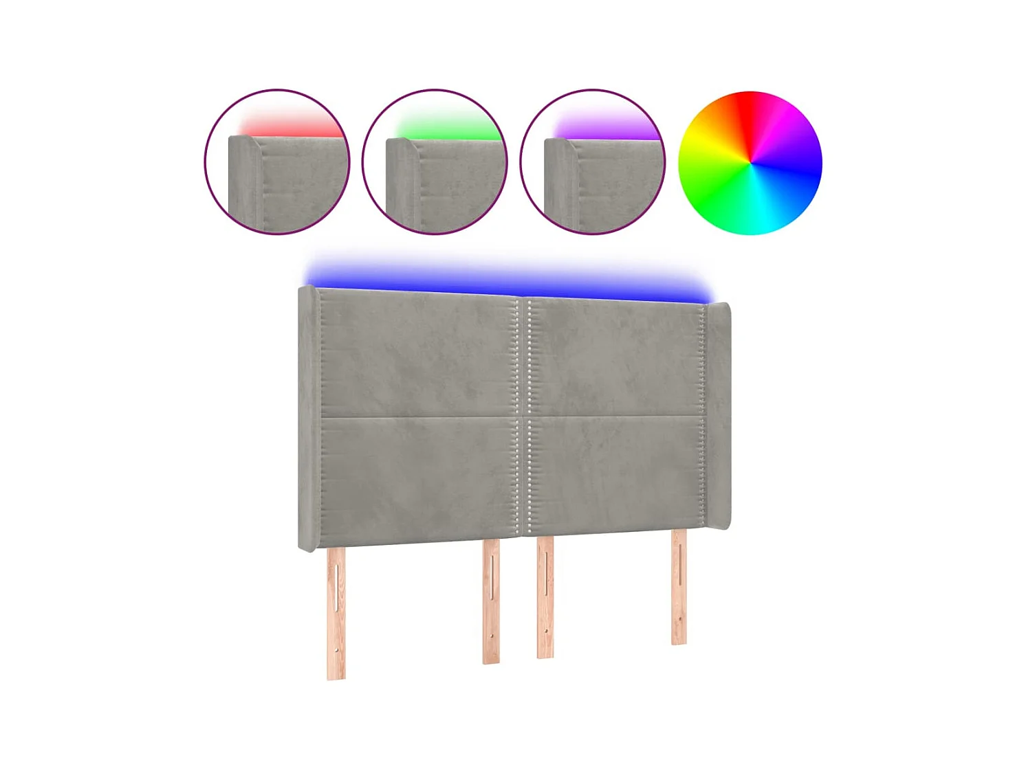 LED-Kopfteil Hellgrau 147x16x118/128 cm Samt