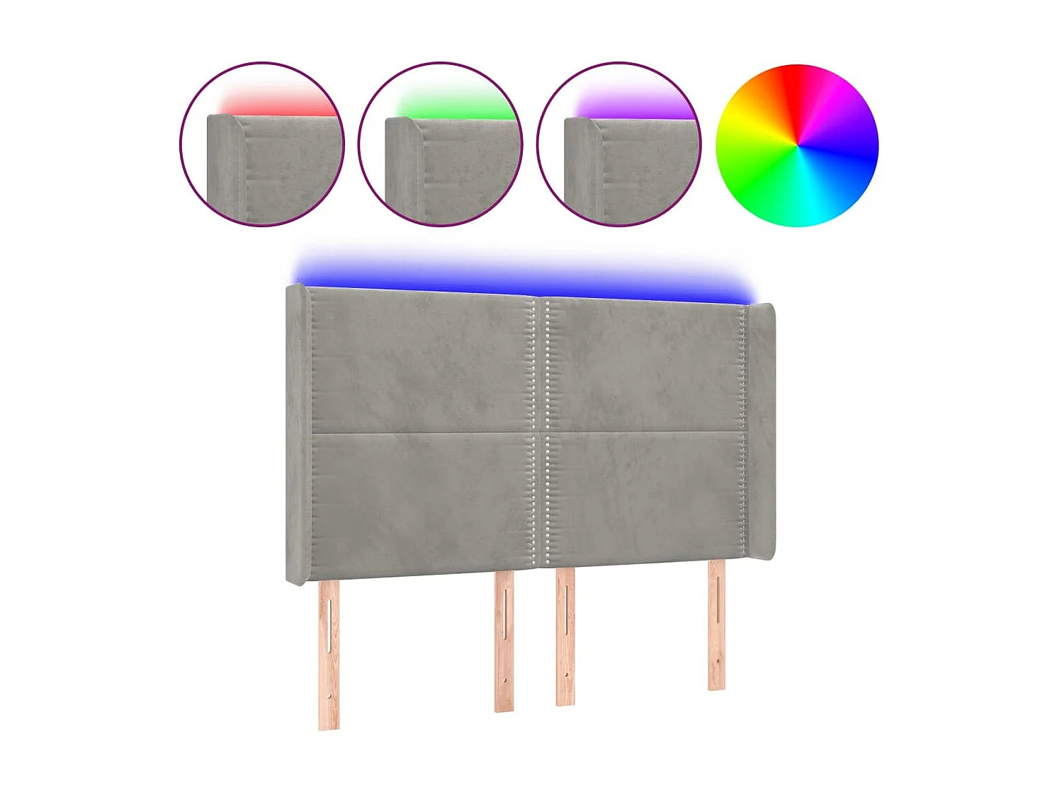 Testiera LED Grigio Chiaro 147x16x118/128 cm Velluto