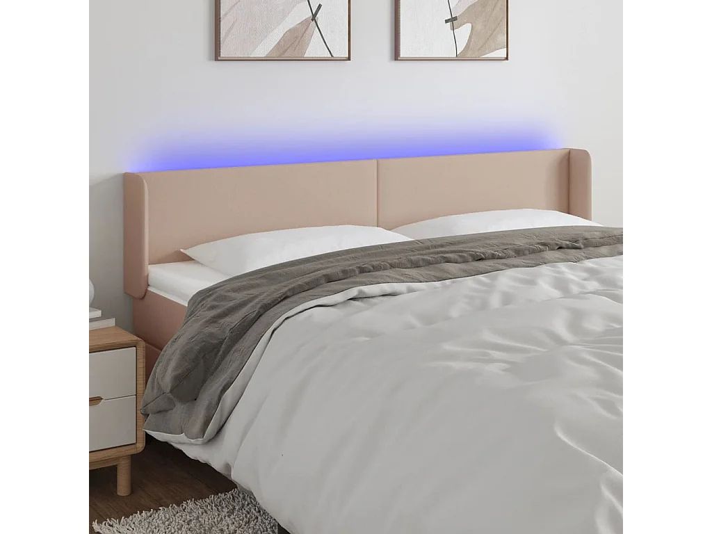 Testiera LED Cappuccino 183x16x78/88 cm Ecopelle