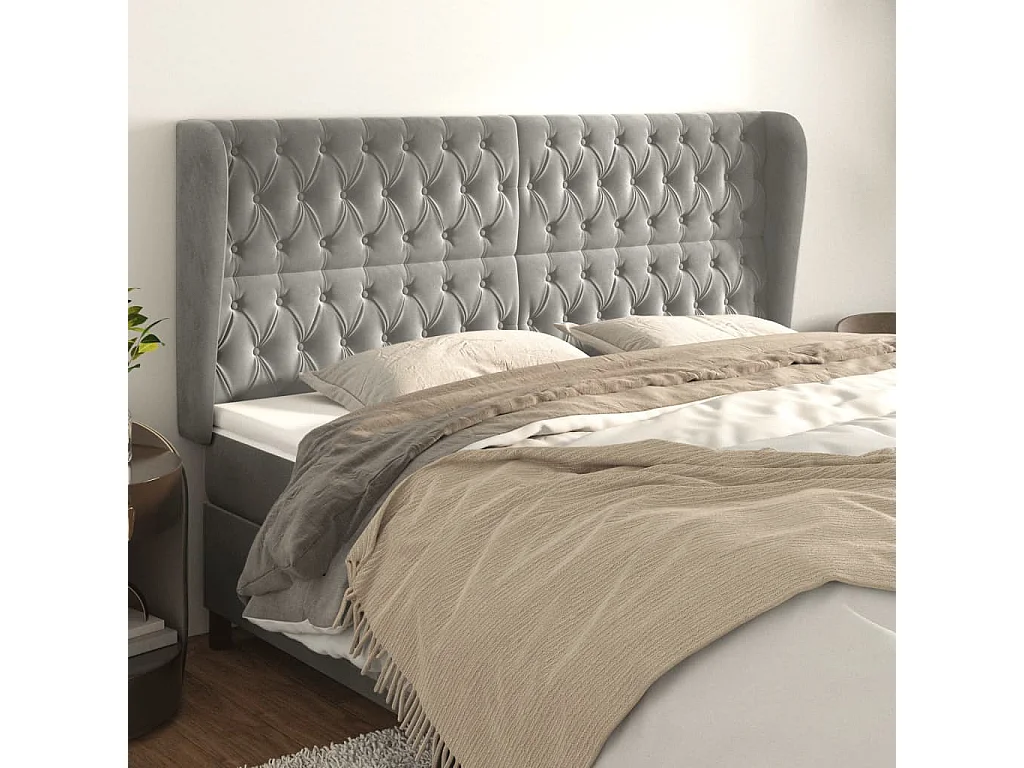 Tête de lit avec oreilles Gris clair 203x23x118/128 cm Velours