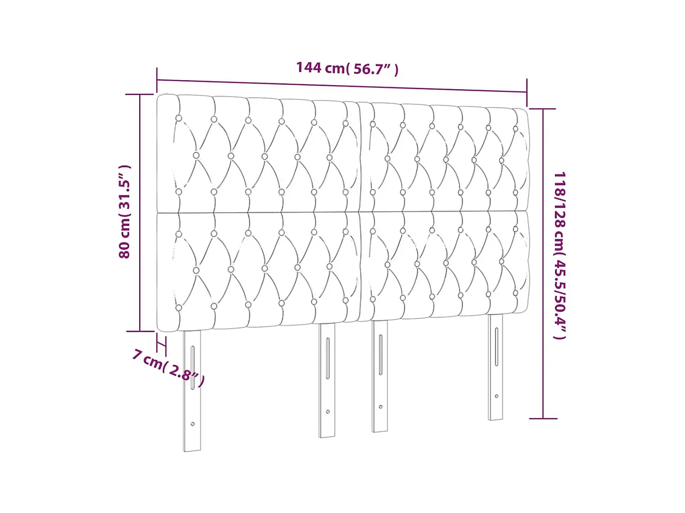 LED hoofdbord Lichtgrijs 144x7x118/128 cm Stof