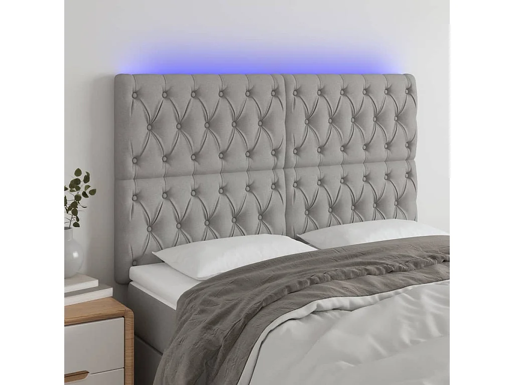 Testiera LED Grigio chiaro 144x7x118/128 cm Tessuto