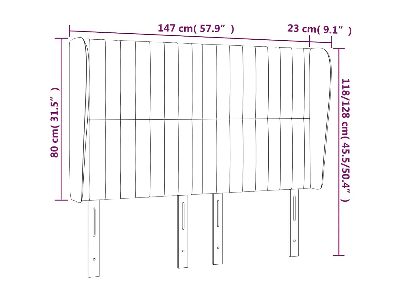 Hoofdbord met vleugels Zwart 147x23x118/128 cm Fluweel
