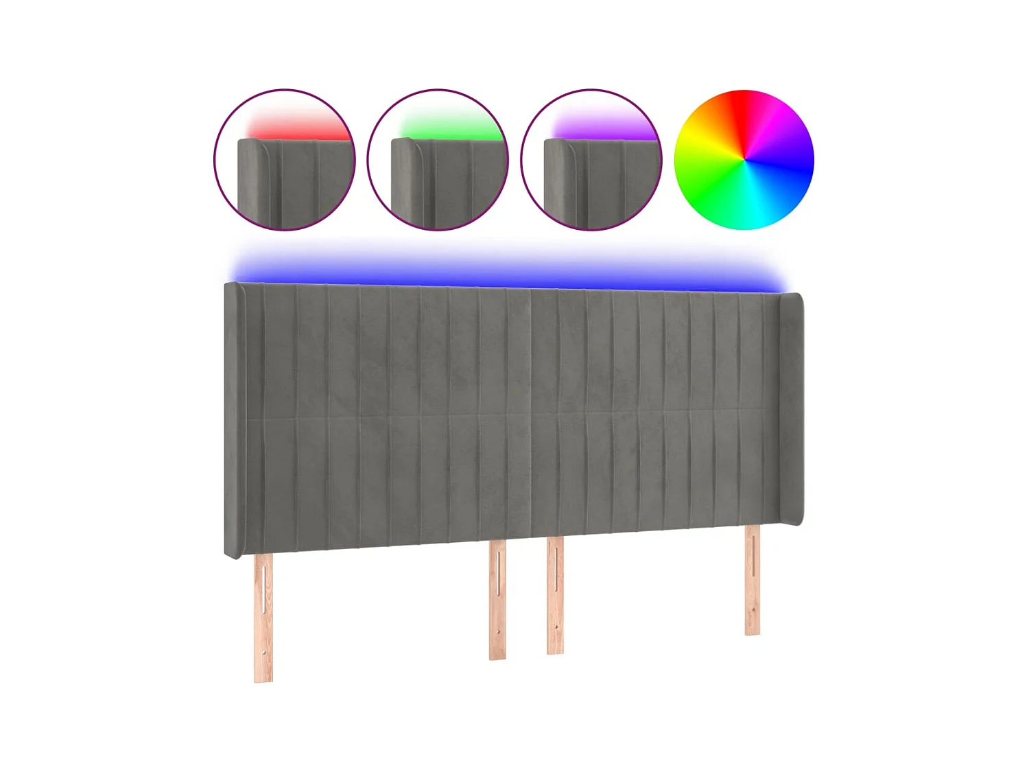 LED Hoofdbord Lichtgrijs 183x16x118/128 cm Fluweel