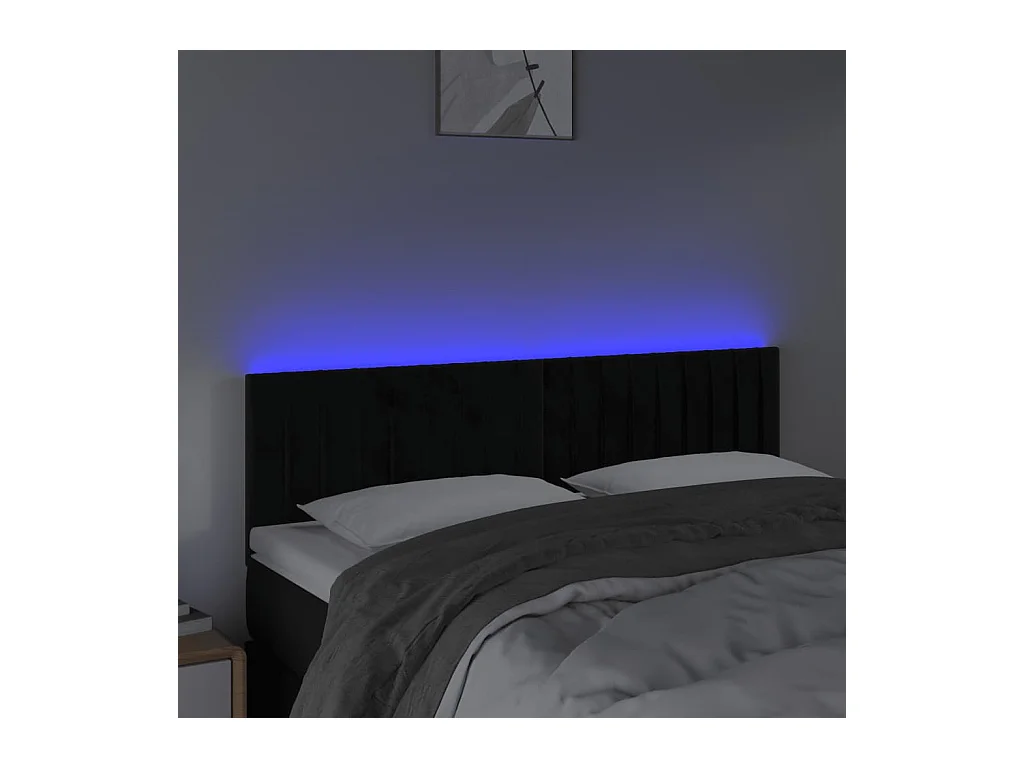 Tête de lit à LED Noir 144x5x78/88 cm Velours