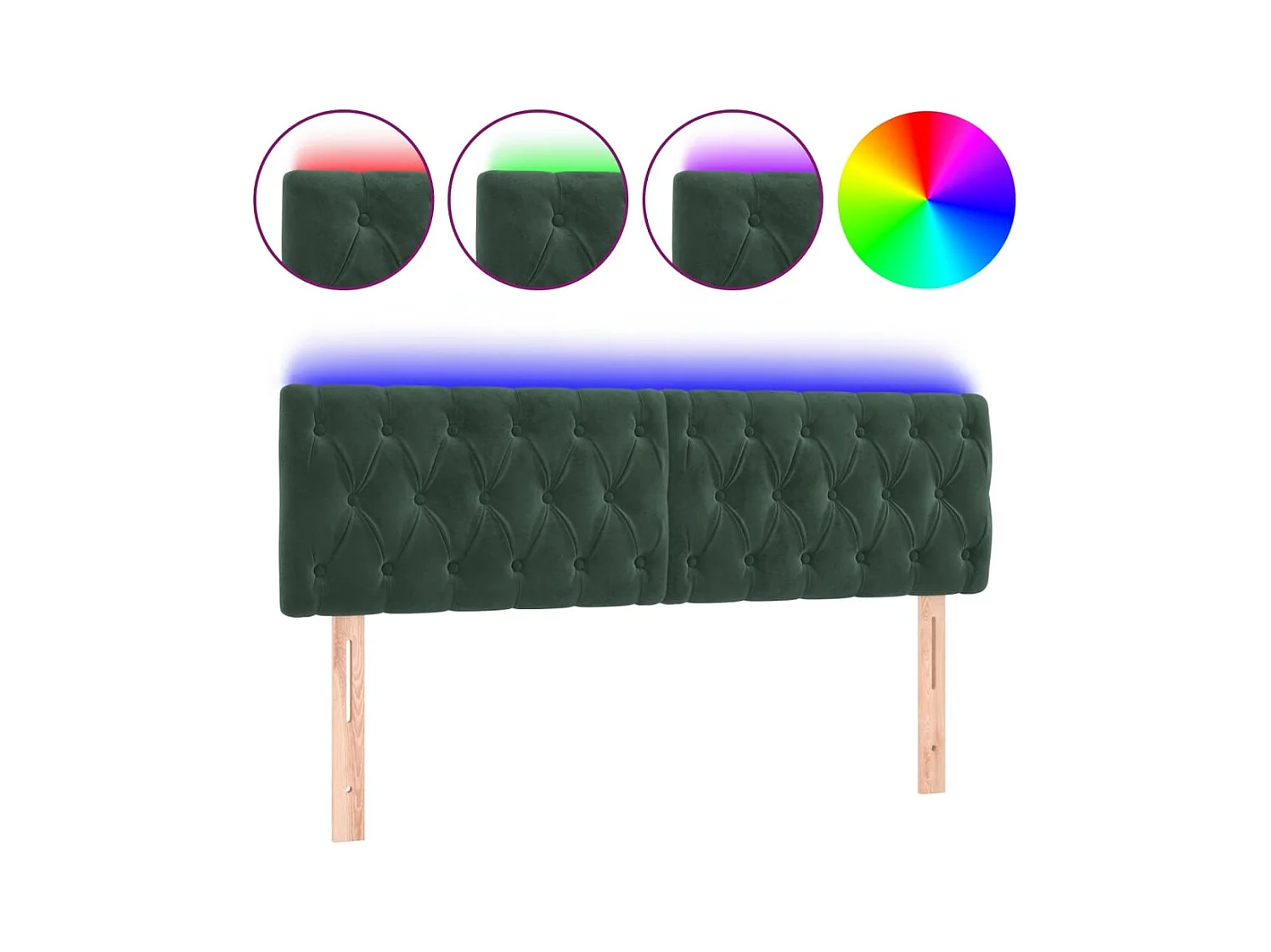 LED Hoofdbord Donkergroen 160x7x78/88 cm Fluweel