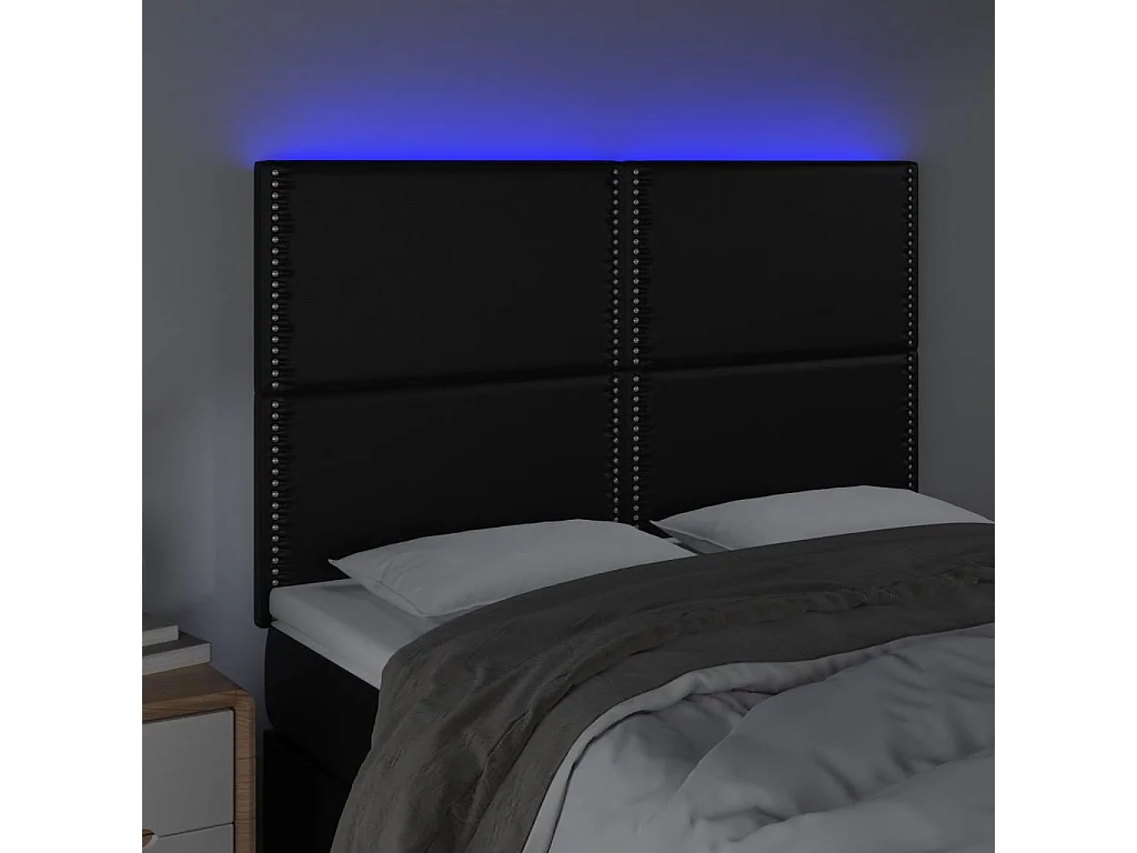 Testiera LED Nera 144x5x118/128 cm Similpelle