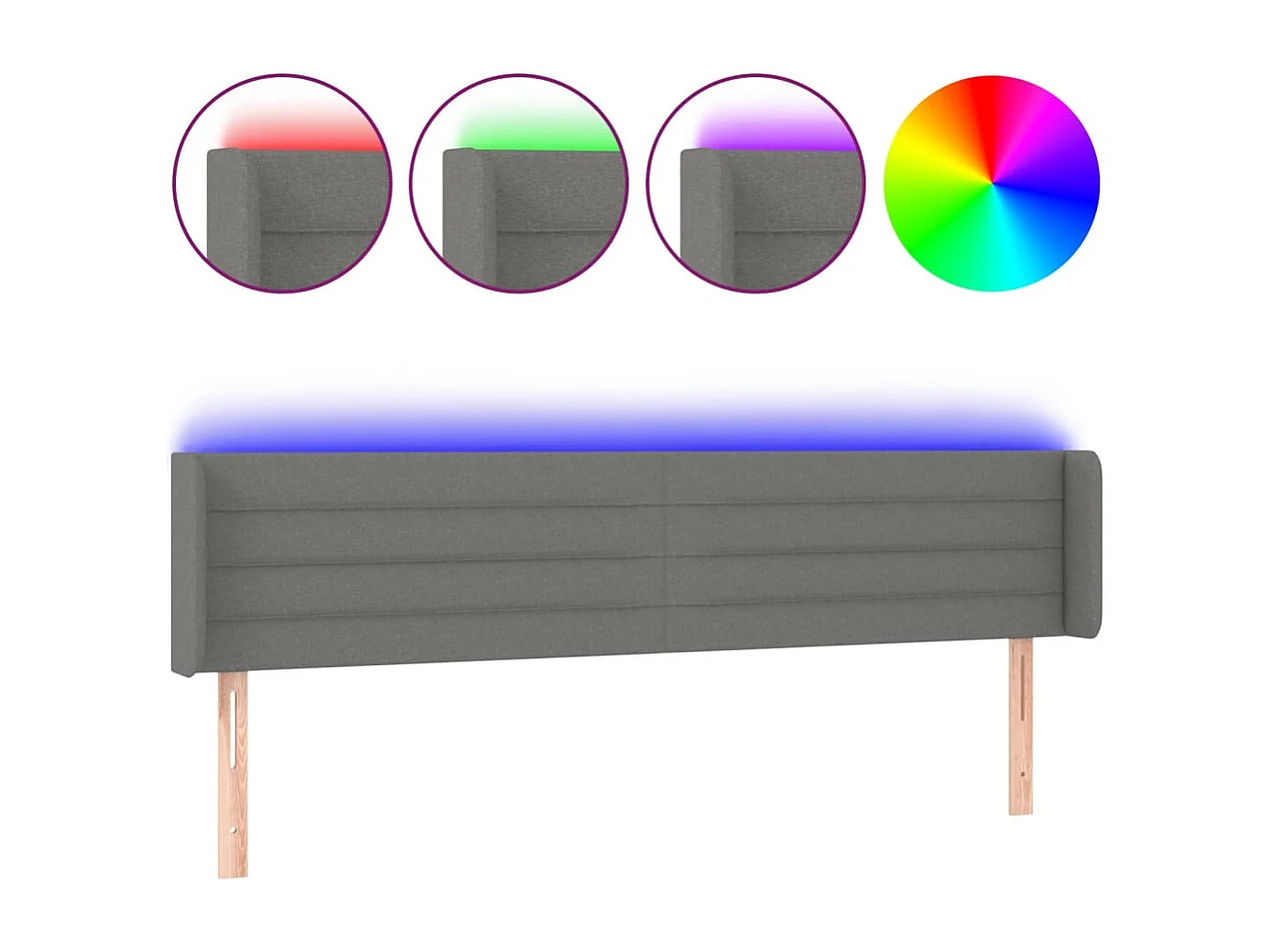 Testiera LED Grigio scuro 183x16x78/88 cm Tessuto