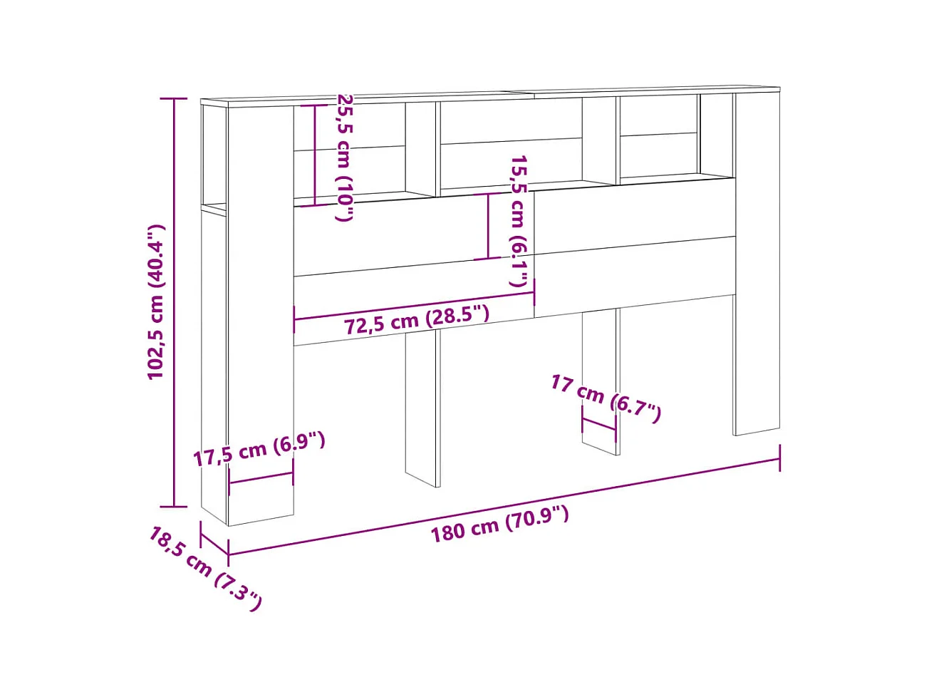 Oude houten hoofdeindekast 180x18,5x102,5 cm