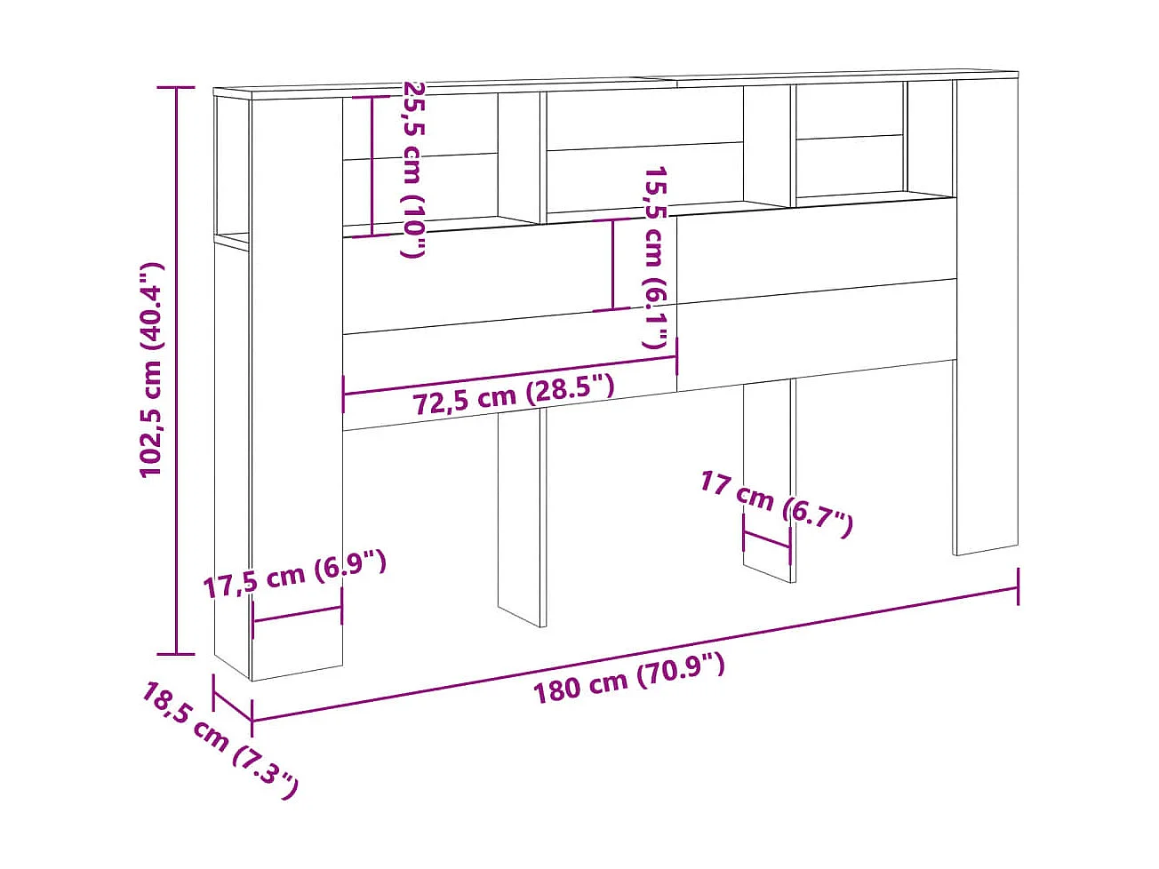 Mobiletto con testiera in legno antico 180x18,5x102,5 cm