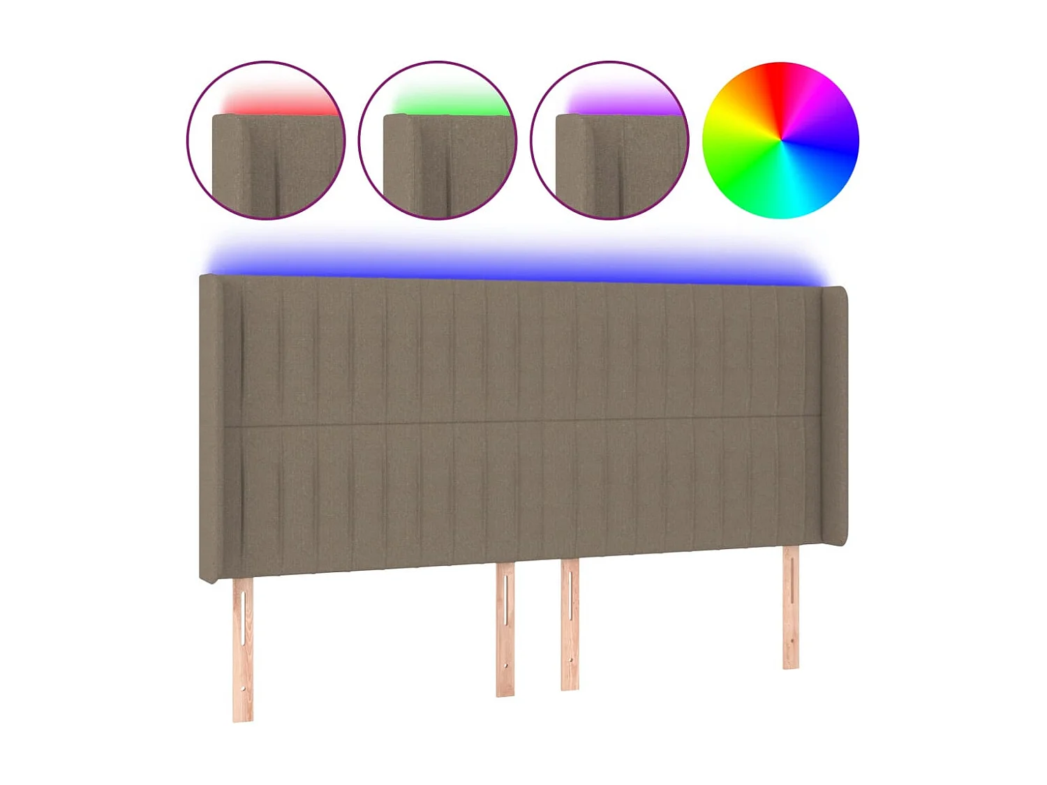 Taupe LED-Kopfteil 183x16x118/128 cm Stoff