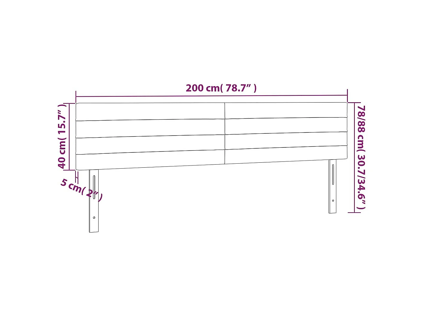 Tête de lit à LED Gris clair 200x5x78/88 cm Velours